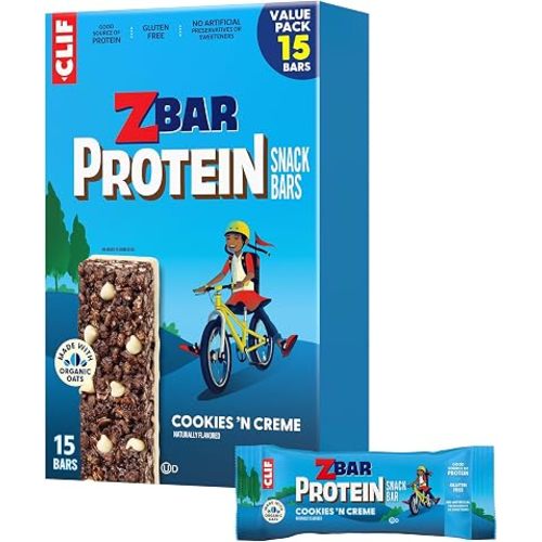 Zbar Protein - Cookies 'N Creme - Snack Bars - Made with Organic Oats - Non-GMO - 5g Protein - Gluten Free Protein Bars - Snacks for Kids (15 Pack)