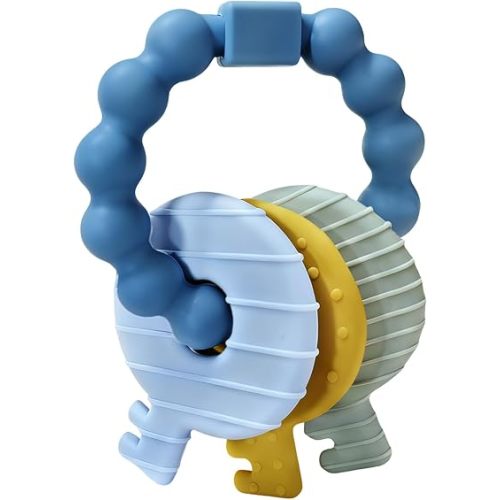 Baby Keys Teether Toys,Silicone Teething Toys for 3+ Months,Teething Keys Toy for Infants-Soft & Raised Texture to Soothe Gums,BPA Free (Deep Blue)