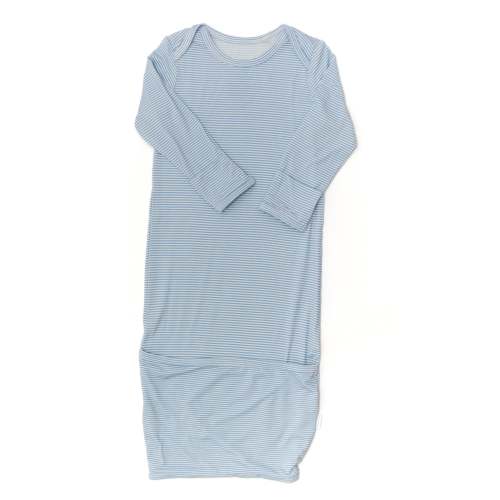 Newborn Gown - Dusty Blue Mini-Stripe