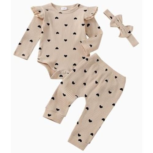 Baby Girl Clothes Newborn Infant Fall Winter Outifts Ribbed Ruffle Long Sleeve Romper Pant Outfit Set 3pcs 0-18Months