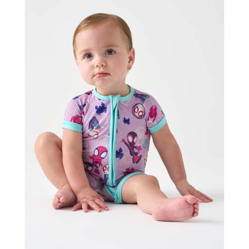 Spidey & Friends Purple Tiny Webs Shorty Zippy | Little Sleepies