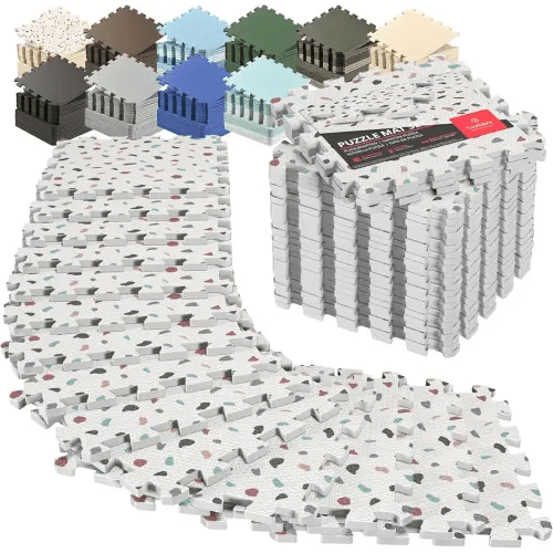 bemaxx Gym Mats Set - EVA Interlocking Foam Floor Tiles (12.6"x12.6"x0.4") Protective Gym Flooring Sports Home Workout Exercise Mats Puzzle Garage Fitness Play-Room Pool Treadmill Bike, 18 pcs, 18sqft
