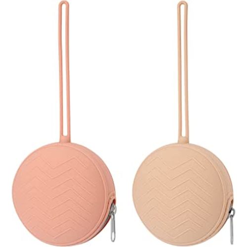 2 Pack Silicone Pacifier Holder Case, BPA Free Newborn Baby Pacifiers Silicone Pouch for Boys & Girls, Portable Silicone Pacifier Container Case (Muted, Apricot)