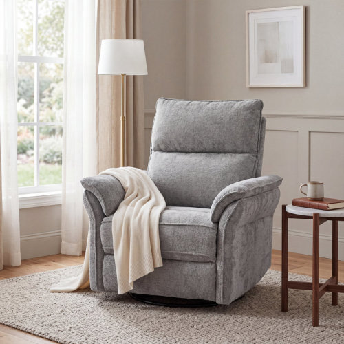 Latitude Run® Oversized Recliner Chair, 26" Extra Wide 360° Swivel Rocker Recliner With Adjustable Headrest, Chenille Glider Rocking Nursery Chair With Overstuffed Armrest, Lumbar Support. & Reviews | Wayfair
