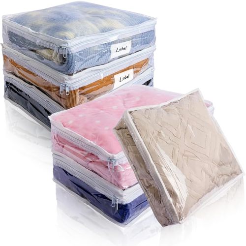 Clear Zippered Storage Bags Plastic Sweater Storage Bags with Zipper 6 Packs Clothing Organizer for Blankets Linen Sweater Bed Sheet Quilt Clothes Pillow (15.7 x 13.8 x 3.9 Inch, White)