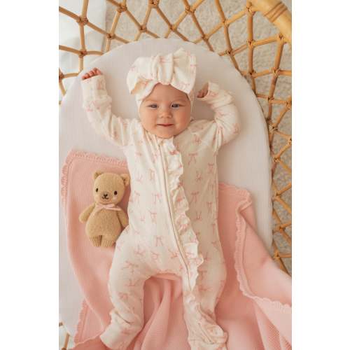 Essential Frill Zip Romper | Pink Bows – Little and Fern