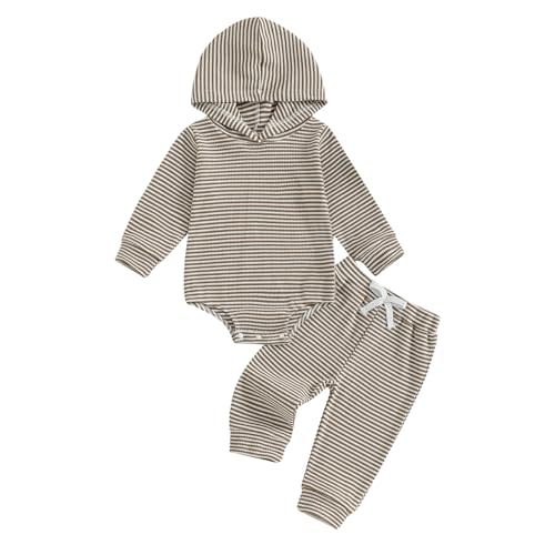 Thorn Tree Newborn Unisex Baby Clothes Set Hooded Long Sleeve Bodysuit Stretchy Pants Ribbed Outfits Fall Winter