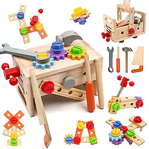 AiTuiTui 29PCS Kids Tool Set with Wooden Tool Box, Toddler Tool Set Montessori Pretend Play Construction Toys, STEM Educational Toys for 2 3 4 5 Year Old Boys Girls, Birthday Easter Gift