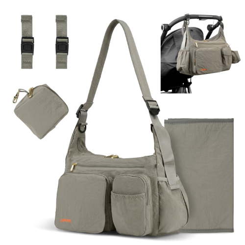 LAIMEIWEE Crossbody Diaper Bag, Stroller Caddy, Travel Duffle for Mom, Gray