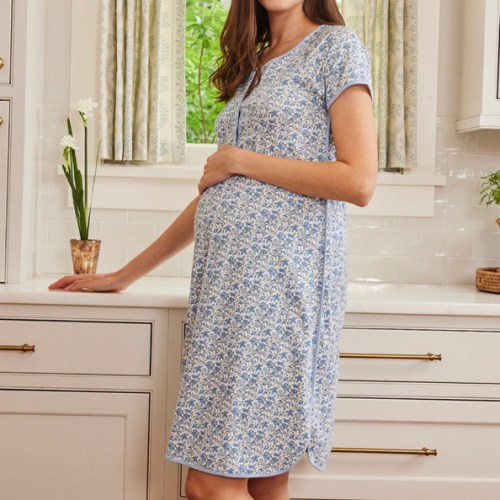 LAKE | Women | Pima Cotton Pajamas | English Rose Stripe Maternity Nightgown