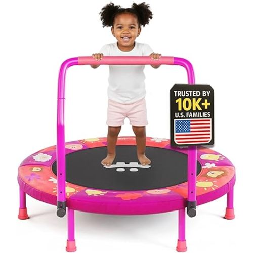 Happin® 36'' Mini Trampoline for Toddlers 1-6, Foldable Mini Indoor Trampoline for Kids Play with Adjustable Handle Bar & Safety Pad, Indoor & Outdoor Trampolines, Kids Jumper Perfect Toddler Gifts