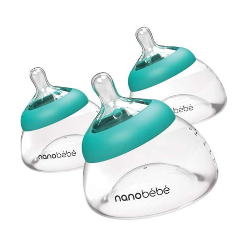 Nanobebe Breastmilk Bottle, Breastfeeding Newborn Breast-like, Anti Colic, Perfect Latch, Preserves Breast Milk Nutrients, 3-Pack, Teal