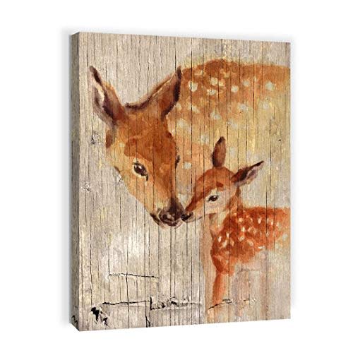 Rustic Home Decor Bathroom Wall Art Farmhouse Decor for Bedroom Modern Home Country Elk Pictures Kitchen Wall Decor Canvas Framed Artwork for Walls Prints Wood Grain Animal Wall Decoration Size 12x16