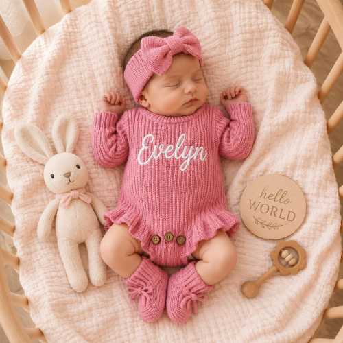 Personalized Baby Romper Set,Embroidered Newborn Gift,Embroidered Name Romper Set,Personalized Outfit,Organic Cotton Knit,Baby Shower Gift