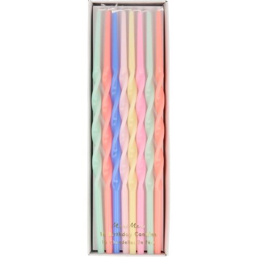Meri Meri Twisted Long Birthday Candles for Cake (Pack of 16), 7" Tall, Unscented Meri Meri Birthday Candles