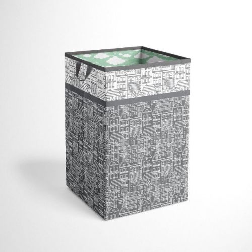 Bacati - Clouds in the City Mint//Gray Collapsible Laundry Hamper