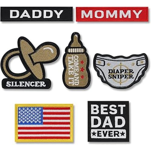 7 Pcs Funny Dad and Mom Patch Embroidered Applique American Flag Patches for Tactical Baby Gear Diaper Bag Backpacks Packs Hats Clothes DIY Gift