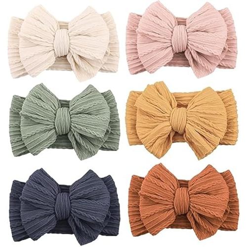 6 Pack Baby Girl Headbands with Bows, Soft Stretchy Nylon Bands