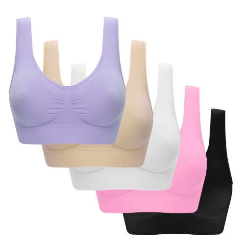 Alkepwun Sleep Bras for Women 5 Pack Comfort Seamless Wireless Stretchy Sports Bra,5 Pack Yoga Bras Plus Size with Removable Pads
