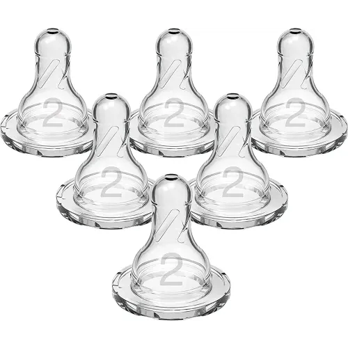Dr. Brown’s Natural Flow Level 2 Narrow Baby Bottle Silicone Nipple, Medium Flow, 3m+, 100% Silicone Bottle Nipple, 6 Count