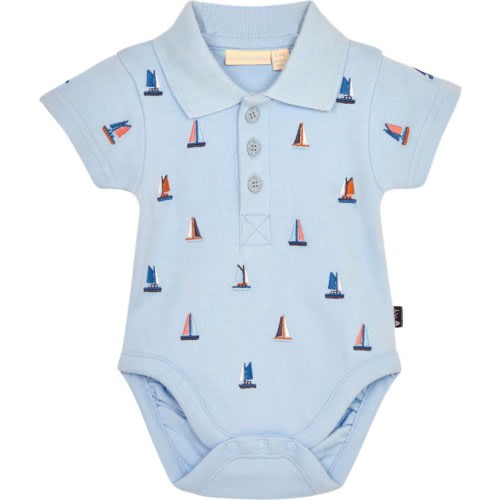 Baby Sailboat Embroidered Polo Bodysuit, 12-18M, Blue