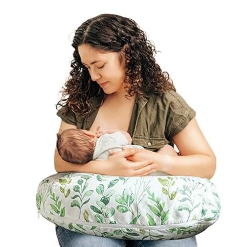 Boppy Nursing Pillow - Ergonomic Bottle & Breastfeeding Pillow with High, Firm, Large Area, Water-Repellent Cushion with Washable Cover; Baby Safety Alliance Verified - Sage Green Leaf