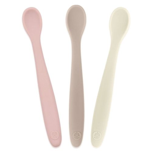 WeeSprout Silicone Baby Spoons, First Stage Infant Feeding Utensils With Soft-Tip - Set of 3 (Matte Tan, Off White, Pink)