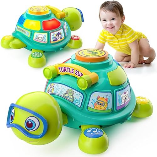 Educational Baby Toys 6-12 Month, Musical Crawling Turtle, Infant Toys for 6 7 8 9 10 Month Old Boy Girl, Christmas Bilingual Baby Gifts for 3-6-9-12 Months