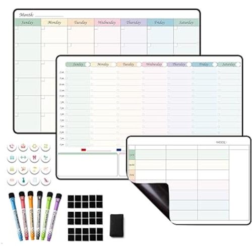 Magnetic Dry Erase Weekly Planner Whiteboard Monthly Calendar for Fridge, Schedule Board, Menu Board, to DO and Chore List for Family