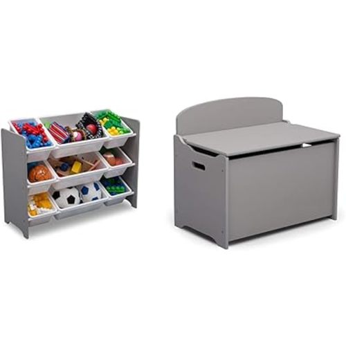 Delta Children MySize 9 Bin Plastic Toy Organizer - Greenguard Gold Certified, Grey & MySize Deluxe Toy Box - Greenguard Gold Certified, Grey