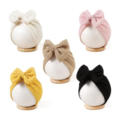 ZURLEFY 5 PCS Baby Hair Bow Hats, Baby Turban for Baby Girls, Toddler Hat with Bows for Girls, Infant Caps