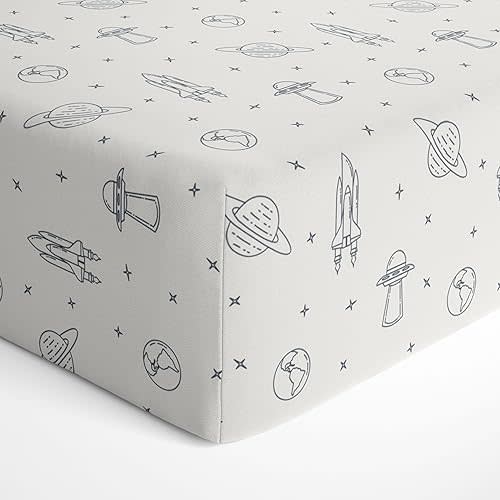 Makemake Organics GOTS Certified Organic Cotton Fitted Crib Sheet Soft Breathable (28"x52", Astronaut Blue)