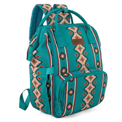 Wrangler Aztec Travel Backpack Baby Bag for Women with Stroller Strap and Side Bottle Pockets Organized Diaper Bag, Green