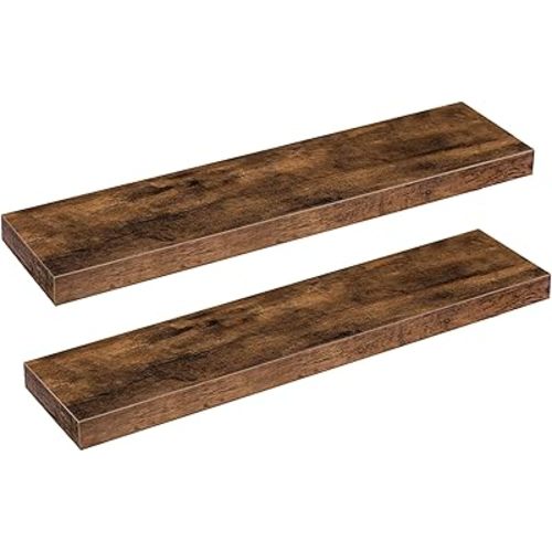 HOOBRO Floating Shelves for Wall, Wall Mounted Shelf Set of 2, 31.5" Hanging Shelf with Invisible Brackets, for Wall in Bathroom, Bedroom, Toilet, Kitchen, Living Room, Office, Rustic Brown BF80BJP201