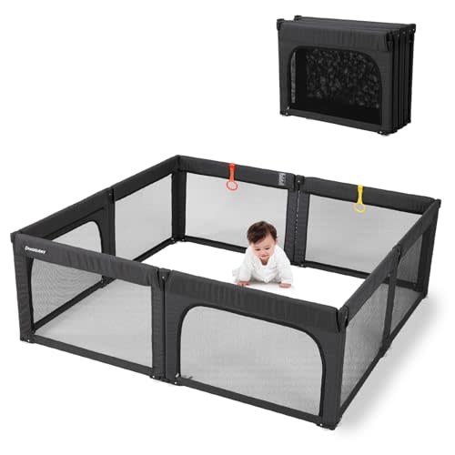 Doradotey Baby Playpen Foldable for Toddlers 1-3, Size and Shape Adjustable Enclosure, 8-Panels Detachable Gate 79x71 Large Indoor Playard, Easy Assembly and Clean, Safety Fence Play Area, Black