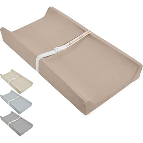 Baby Diaper Changing Pad, PU Compressed Waterproof Portable Wipeable Diaper Mat for for Travel, Fits Dressers & Tables (Khaki)