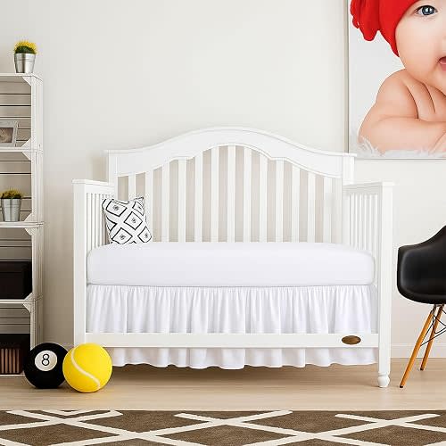 Cottingon Crib Bed Skirt for Nursery, Toddler Bedding Dust Ruffle, Brushed Microfiber Crib Skirt with 14" Drop, Fits Standard Crib and Toddler Beds, White