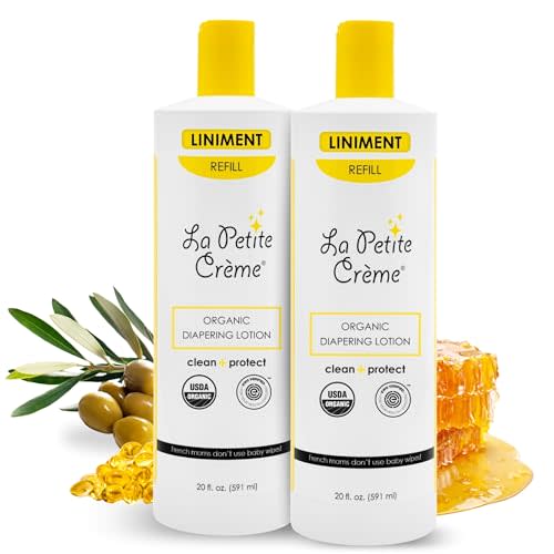 La Petite Creme French Premium Diapering Lotion - Diaper Cream Alternative to Baby Wipes - Moisturizer & Skin Cleanser - USDA Certified Organic Ingredients - Baby Essentials (2 Bottles of 20 oz)