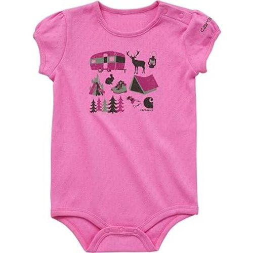Carhartt Kid's CA9950 Short-Sleeve Explore More Bodysuit - Girls - 3 Months - Super Pink