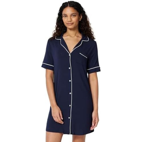 Amazon Essentials Women's Modal-Blend Nightgown, Short Sleeve Button-Down