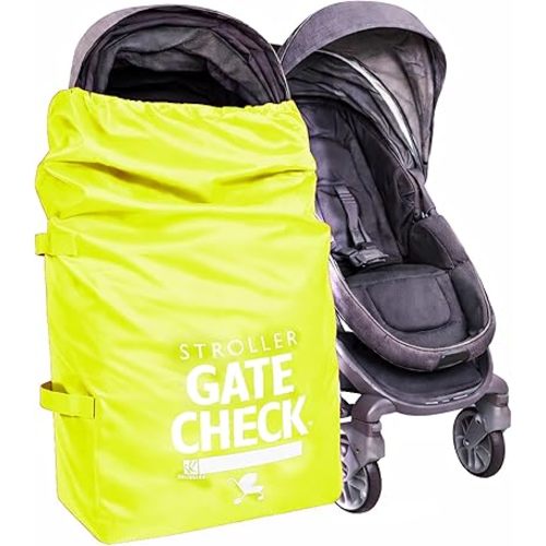 J.L. Childress Gate Check Bag for Single & Some Double Strollers - Travel Bag for Airplane, Fits Most Standard Baby Strollers, Airport Accessories Gate Check, Flying Essentials - Neon Yellow