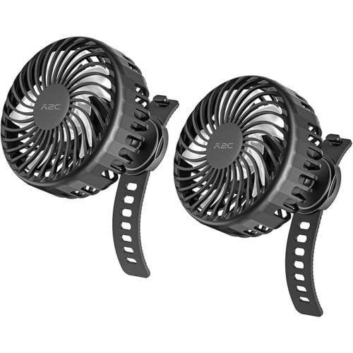 2 Pack Rechargeable Fan for Peloton & Exercise Bike - 4000mAh Portable Fan with Adjustable Strap, 3 Speed Settings, 360° Rotation - Fits 0.5-1.5" Handlebars for Treadmill, Stroller, Golf Cart, Gym