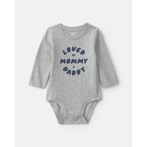 Baby Boy 'Loved By Mommy & Daddy' Long-Sleeve Graphic Bodysuit - Grey | Carter's