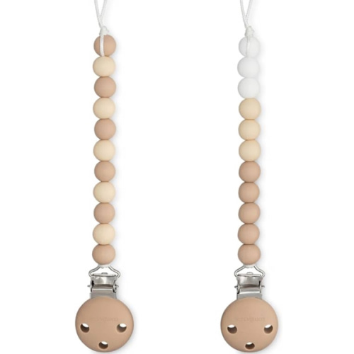 Comfy Cubs Pacifier Clips 2 Pack - 100% Food Grade Silicone Baby Pacifier Clips, BPA & PVC Free - CPSIA Certified, Lightweight and Flexible Baby Gifts - Beige, Light Beige & White