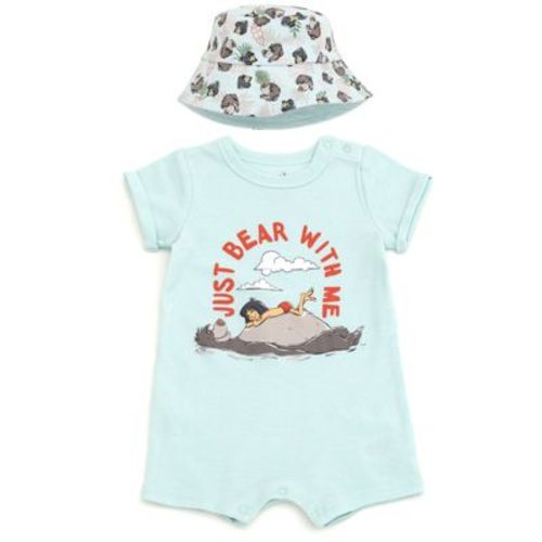 Disney The Jungle Book Baby Boys' 2-Piece Graphic Romper and Bucket Hat Set Baloo Mowgli Mint 0-3 Months