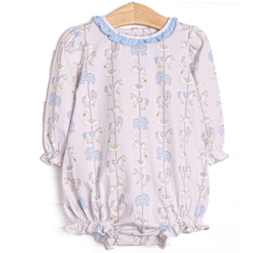 Classic Carousel Long Sleeve Ruffle Neck Bubble, Pink