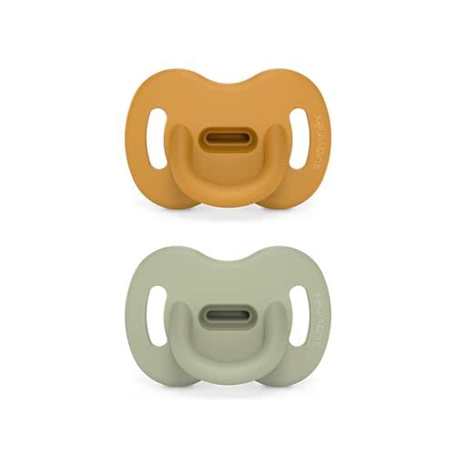 Color Essence SX PRO Silicone Baby Pacifier 2Pk, Made with 100% Soft Silicone, Baby Essentials Perfect for Breastfeeding Babies, Designed in Spain, 0-6 Mths, Mustard/Green