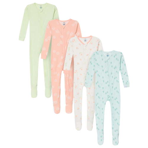 Gerber Baby and Toddler Neutral 2-Way Zipper Footed Unionsuits, 4-Pack, 0/3 Months - 5T