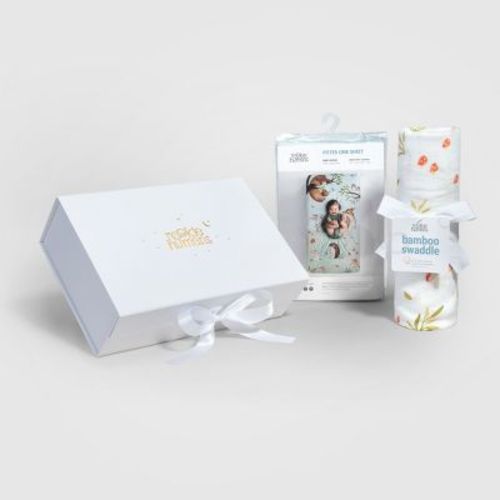 Baby Gift Set, Crib Sheet & Swaddle Newborn Gift Box, Woodland Theme