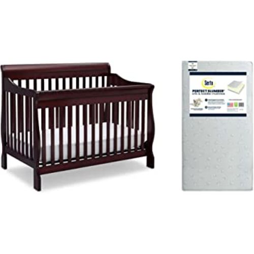 Delta Children Canton 4-in-1 Convertible Crib, Espresso Cherry + Serta Perfect Slumber Dual Sided Recycled Fiber Core Crib and Toddler Mattress (Bundle)
